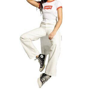 Levi's Women's US25 White Dad Utility Straight Leg Jeans 100% Cotton Cargo Denim